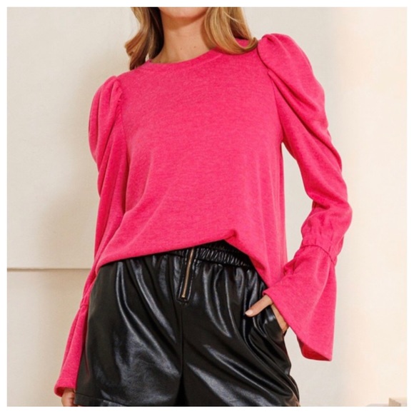68 Boho Chic Puff Sleeve Solid Knit - Picture 1 of 5